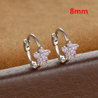2PCS Huggies Hoop Earrings Stainless Steel Crystal Zirconia Flower