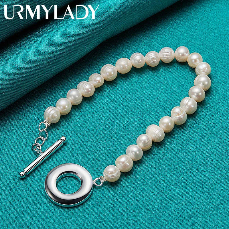 20cm Natural Freshwater Pearl Beaded Bracelet 925 Sterling Silver Women