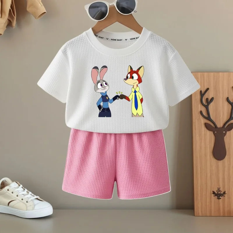 K-pop Boys and Girls Summer Casual T-Shirt and Elastic Waist Shorts Set