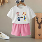K-pop Boys and Girls Summer Casual T-Shirt and Elastic Waist Shorts Set