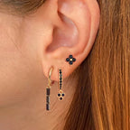 3PCS Vintage Stainless Steel Flowers Huggies Hoop Earrings Zircon