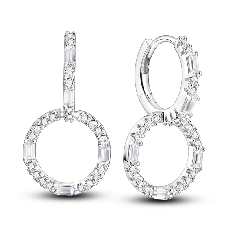 925 Sterling Silver Crystal Circular Eardrops Fashion Versatile Drop Earrings
