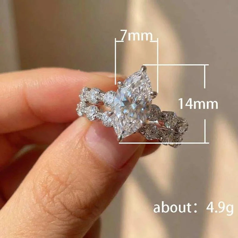 925 Sterling Silver New Fashion Design Marquise Cubic Zirconia Set Ring Modern Bridal Jewellery