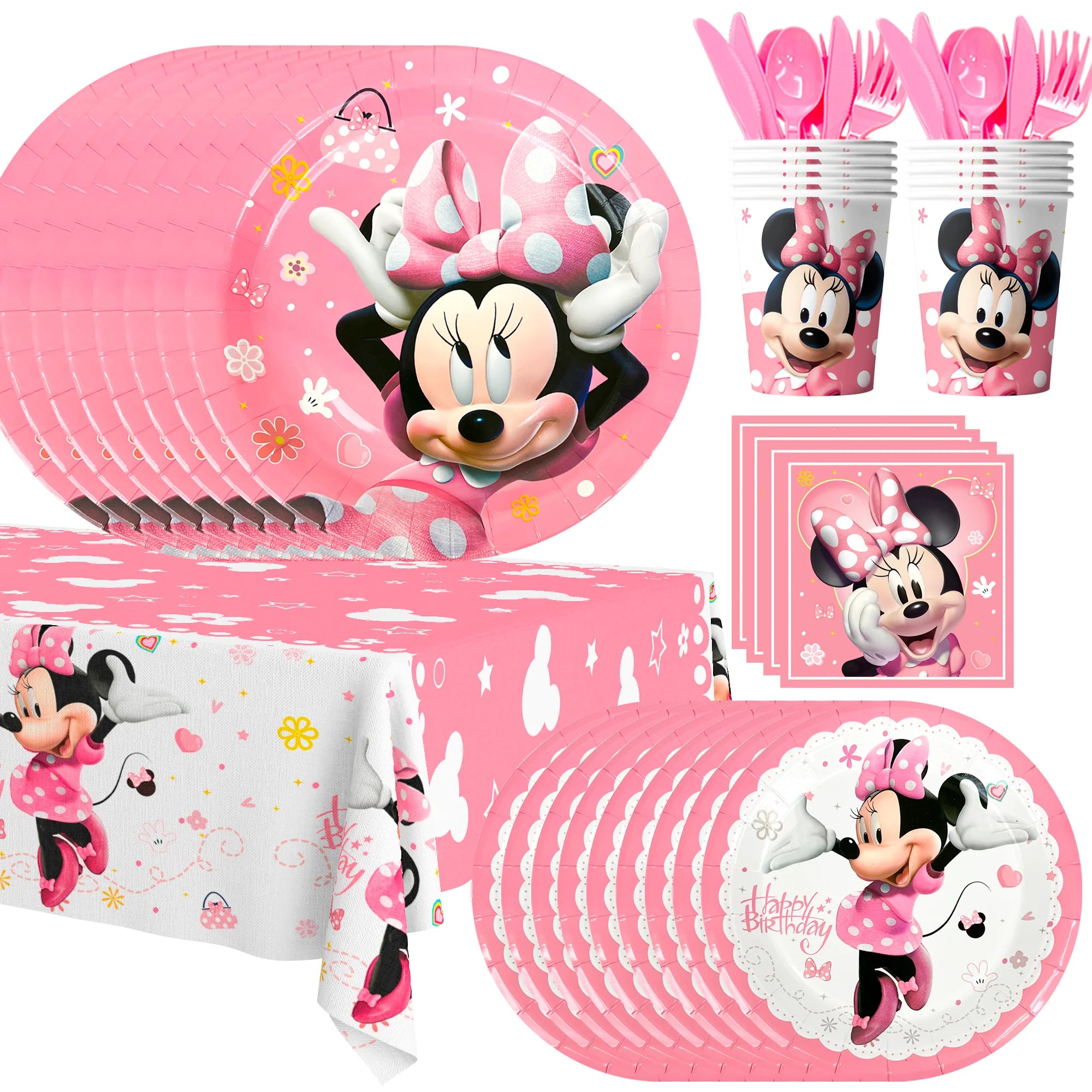 113pc Minnie Mouse Birthday Party Supplies Tableware Set Plates - Ship from UK