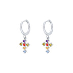 2PCS Pink Zircon Water Drop Chain Link Hanging Earrings Cross Dangle