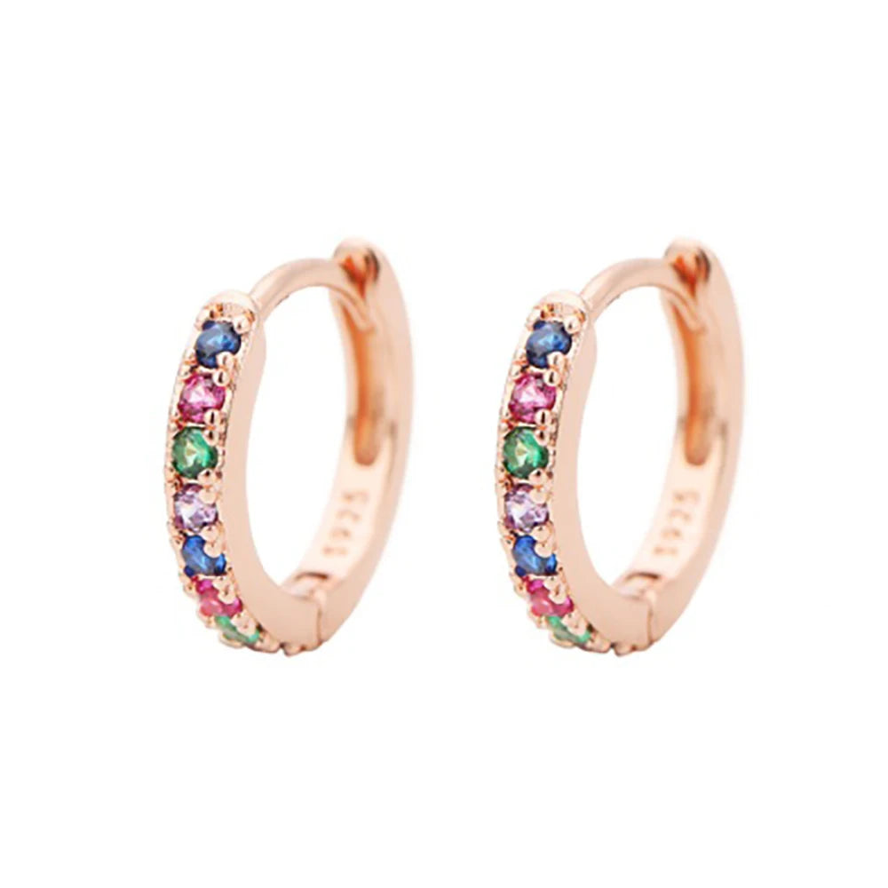 2PCS Stainless Steel Minimal Hoop Earrings Zirconia Small Huggie Thin