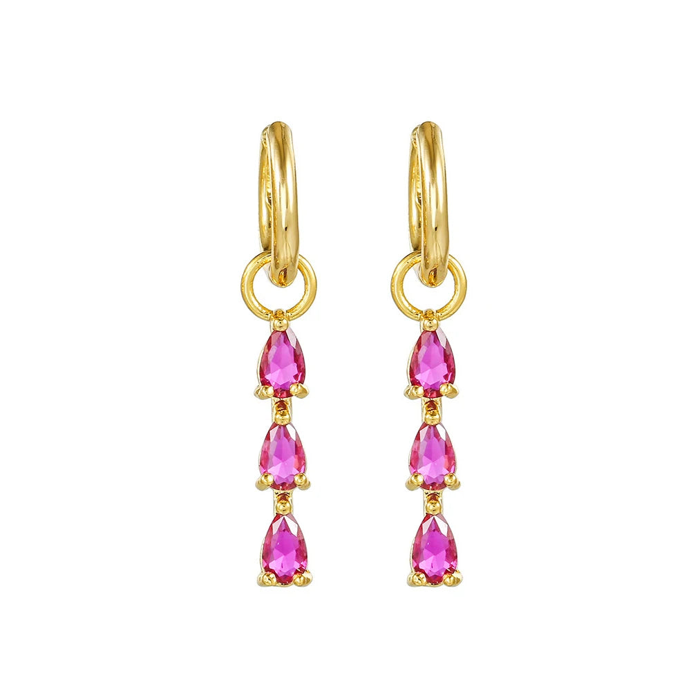 Luxury Geometric Multicolor Zircon Crystal Water Drop Pendant Earrings