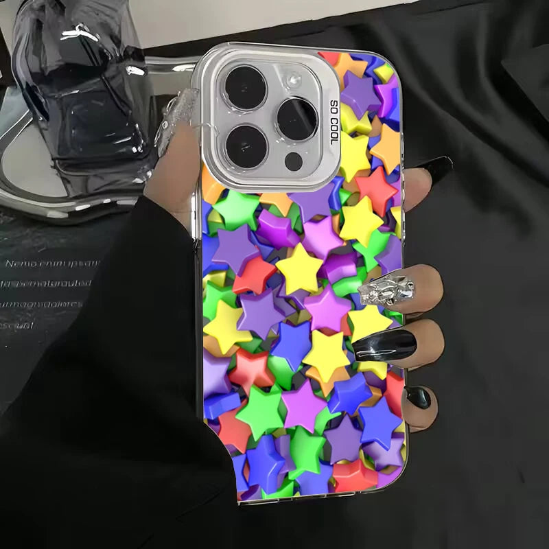 Colourful Star Matte Laser Case for iPhone 16 15 14 13 12 Pro Max