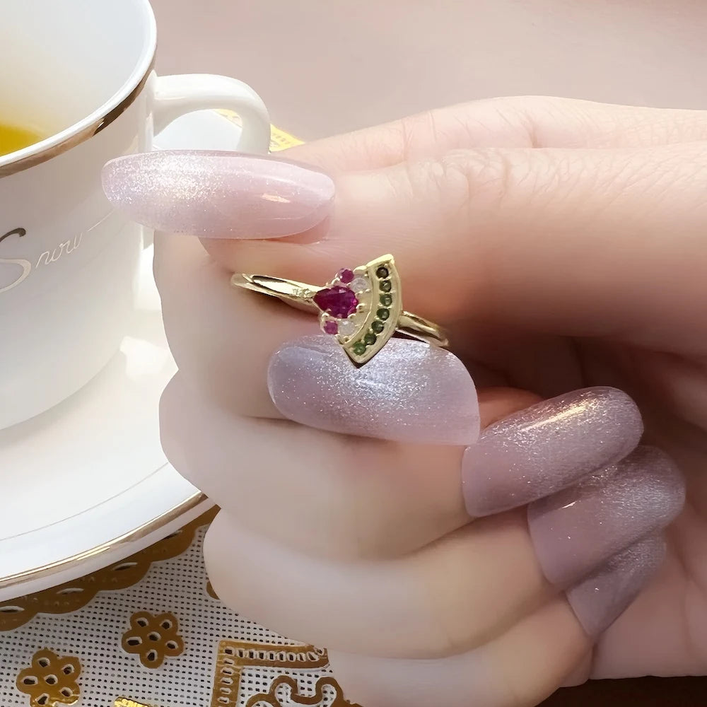 Golden Watermelon Ring 925 Sterling Silver Glam Fashion Stylish Jewellery