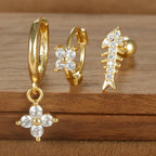 3PCS Four Flower Zircon Little Hoop Earring Star Cartilage Piercing