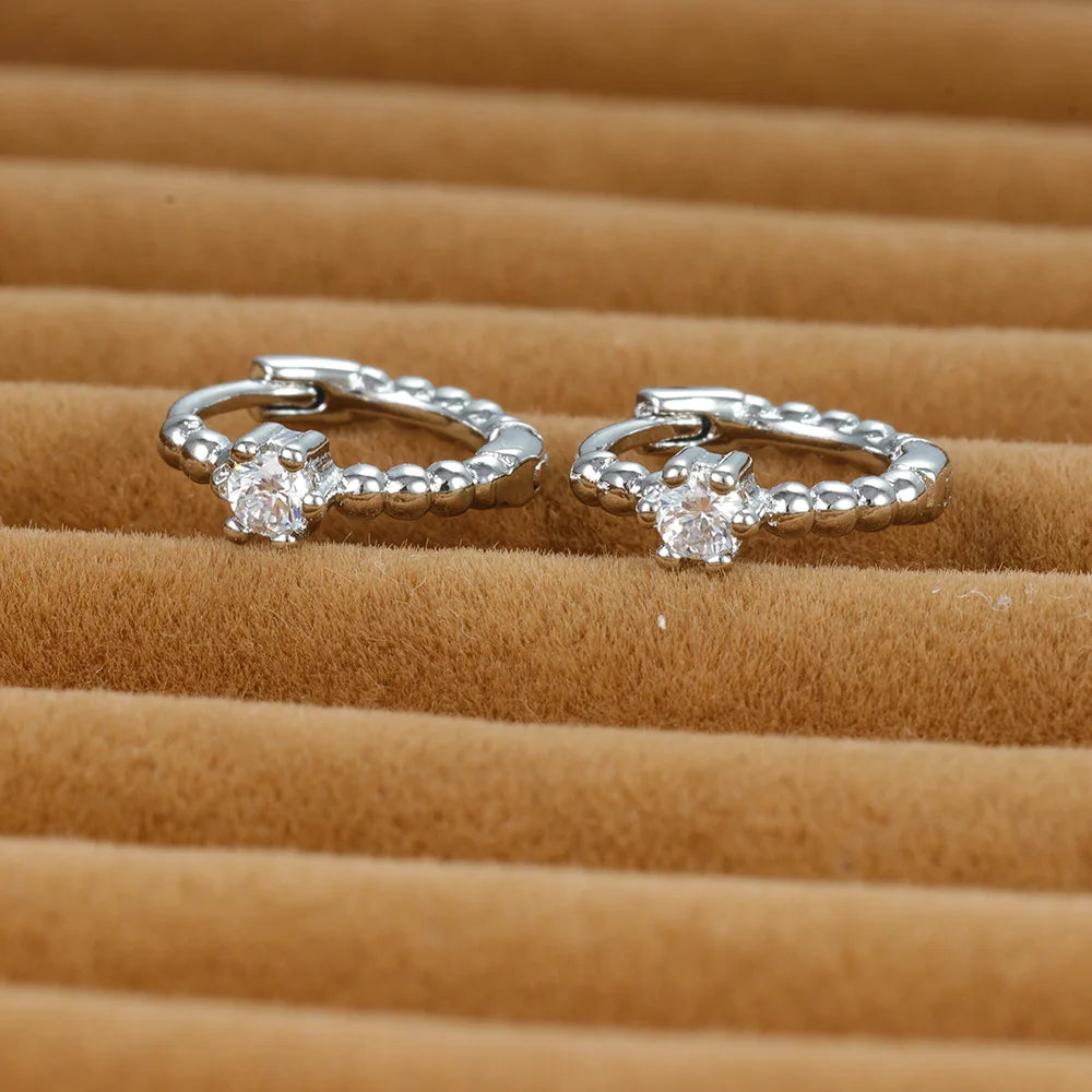 2023 Simple Crystal Zircon Small Hoop Earrings Disc Pendant Piercing