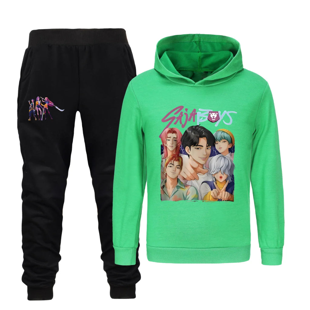 Spring Kids Kpop Demon Hunters Hoodie & Pants Set Rumi Mira Zoey Tracksuit