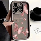 Pink Butterfly Silicone Case for iPhone 17 16 15 14 13 12 11 Pro Max Plus