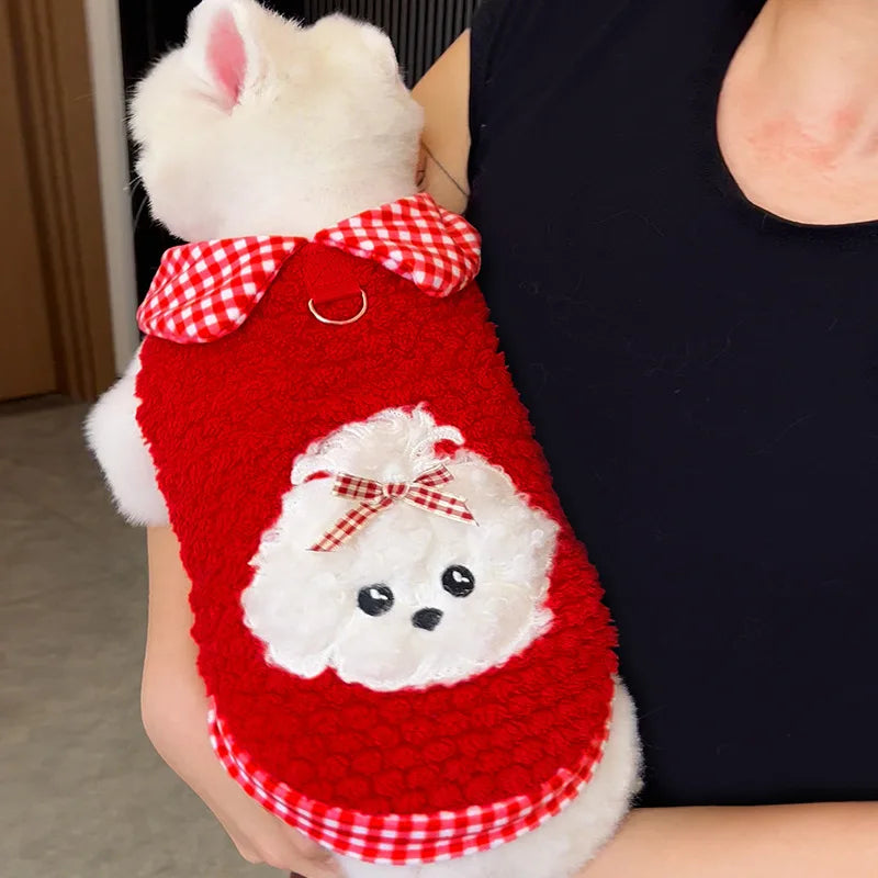 Fashion Pet Clothes Warm Fleece Dog Vest, Stylish Thick Plush Puppy Coat for Small Medium Dogs, Cute Cat Jacket Outfits