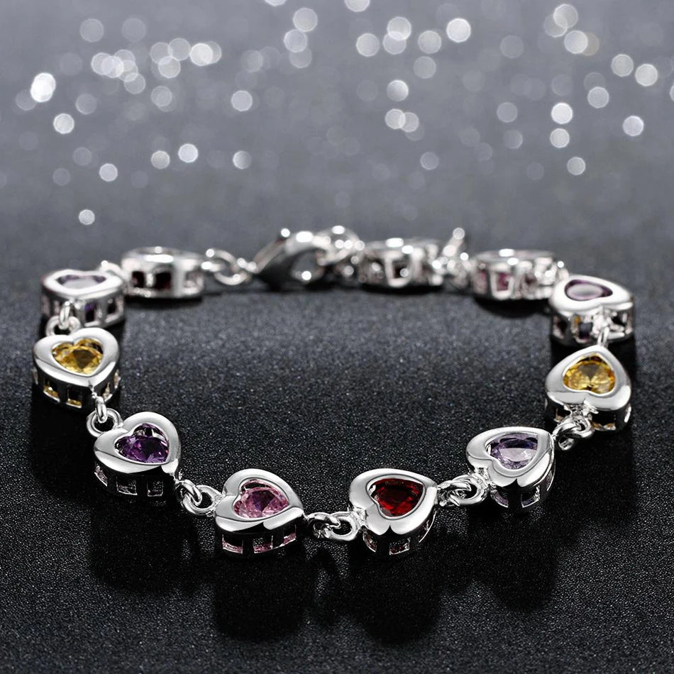 Elegant Crystal Charm Bracelet 925 Sterling Silver Cute Trendy Women Gift