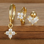 3PCS Four Flower Zircon Little Hoop Earring Star Cartilage Piercing