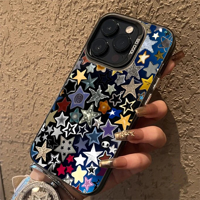 Colourful Star Matte Laser Case for iPhone 16 15 14 13 12 Pro Max