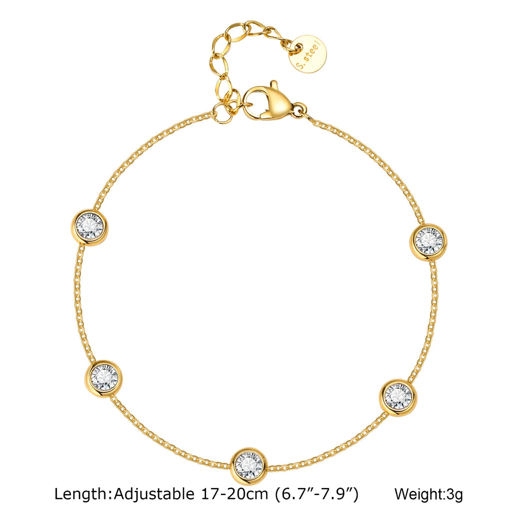Charms Tennis Bracelet for Women, Cubic Zirconia Chain Bracelet Adjustable,Stainless Steel Miami Link CZ Bangle Gift