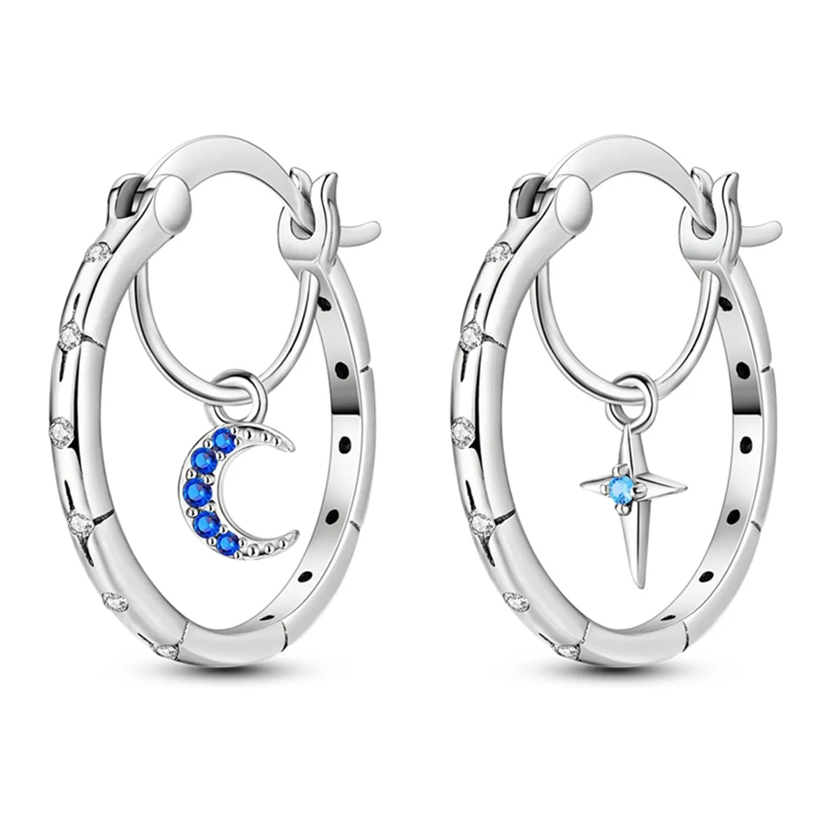 925 Sterling Silver Mysterious Star Moon Versatile Hoop Earrings Women's Gift