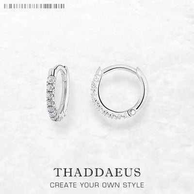 14mm White Stone Creole Hinged Hoop Earrings 925 Sterling Silver Classic