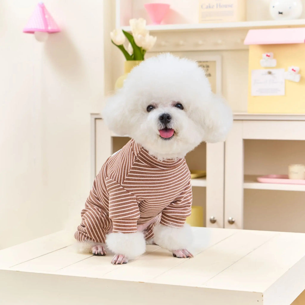 Polar Fleece Striped Bodysuit 4-Legged Winter Pajamas Small Medium Dogs