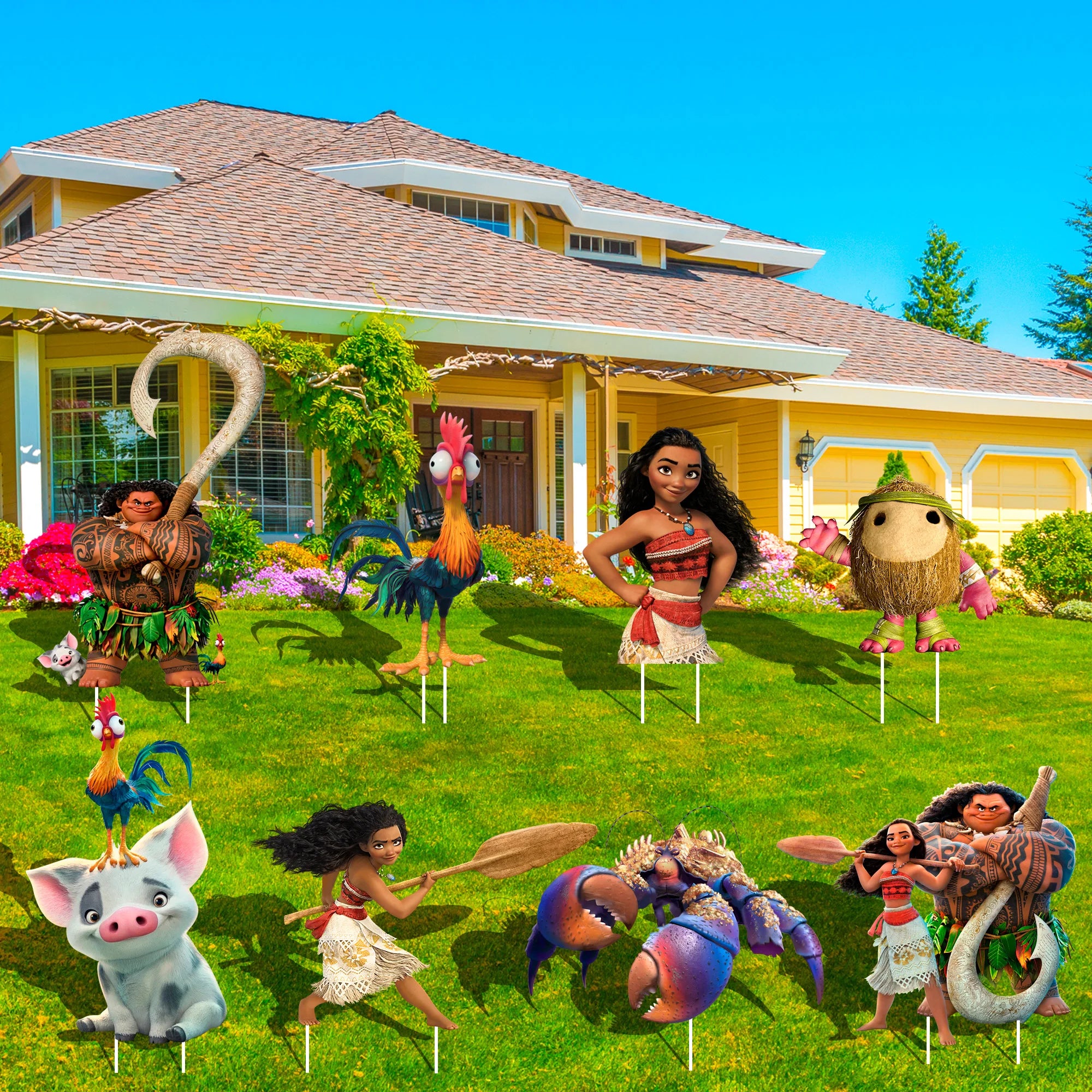8pc Moana Birthday Party Yard Signs Stakes Outdoor Decorations - Ship from UK