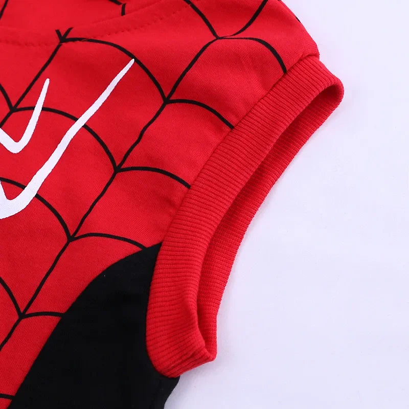 3pcs Spiderman Cosplay Costume Kids Boys Hooded Vest T-Shirt & Pants Tracksuit