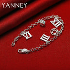 925 Sterling Silver 8-inch Roman Numerals Pendant Bracelet Women Jewellery