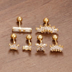 6 Pieces Flower Crown Stainless Steel Zircon Small Stud Earrings