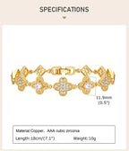 Cubic Zirconia Floral Bracelet for Women18k Gold Plated Link Statement Jewelry