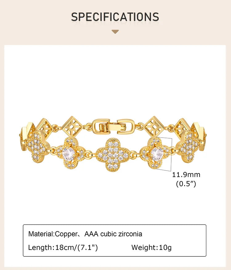 Cubic Zirconia Floral Bracelet for Women18k Gold Plated Link Statement Jewelry
