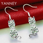 925 Sterling Silver Cute Kitten Zirconia Earrings Women Fashion Wedding Gift