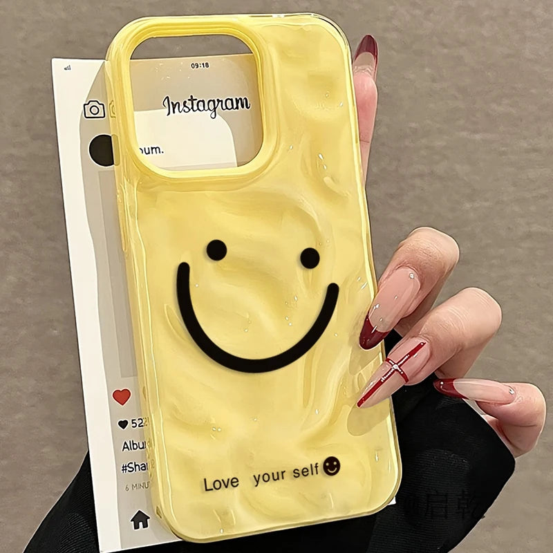 Happy Smile Texture Case for iPhone 17 16 15 14 13 12 11 Pro Max Plus Air