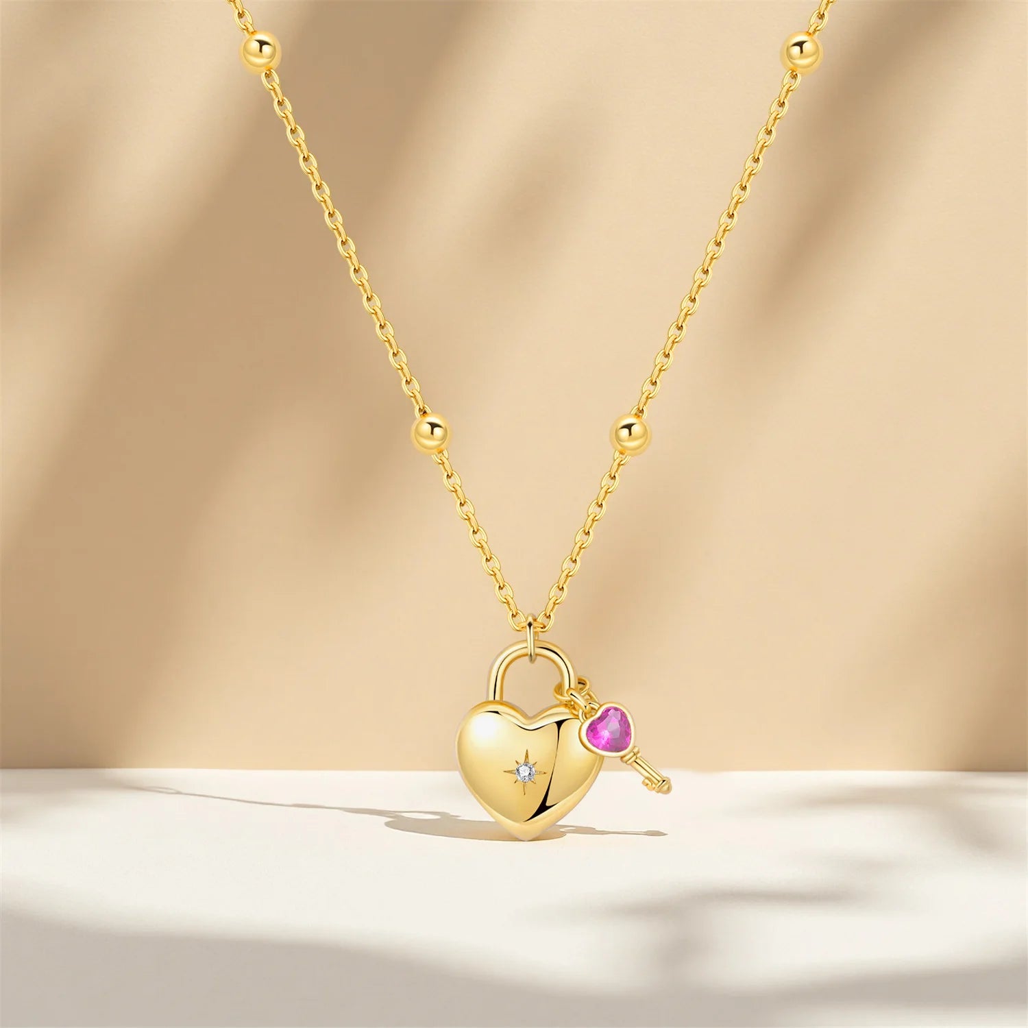 Original 925 Sterling Silver 18K Gold Heart Lock and Key Necklace Y-shaped Chain Necklace For Women Memorial Prayer Jewelry Gift