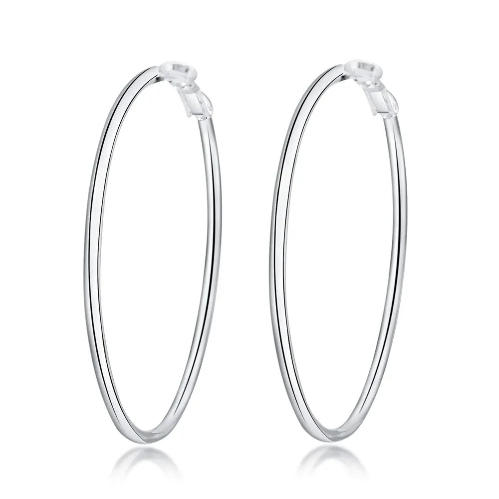 925 Sterling Silver Big Hoop Earrings Women 50/60/70/80mm Wedding Jewellery
