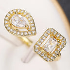 925 Sterling Silver Sparkling Zircon Water Drop Square Geometry Adjustable Ring Party Fine Jewellery