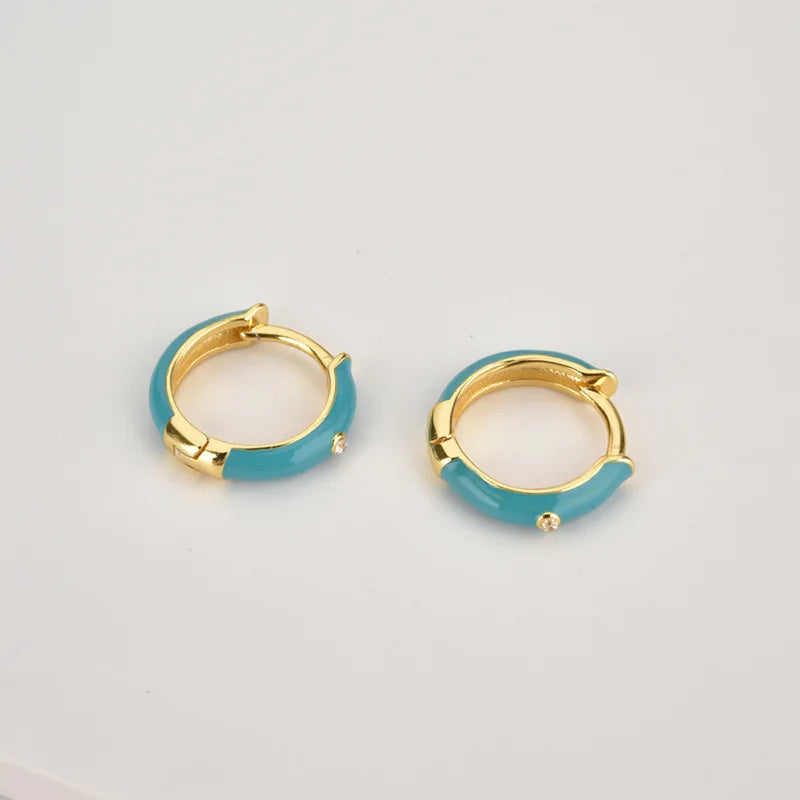 New Stainless Steel Round Hoop Earrings Colourful Crystal Zirconia