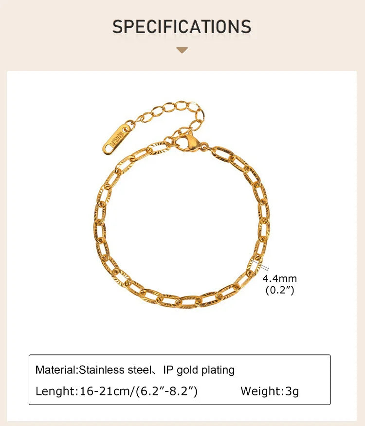 Geometric Oval Embossed Textured Link Chain Bracelet for Women,Stainless Steel Stacking Jewelry