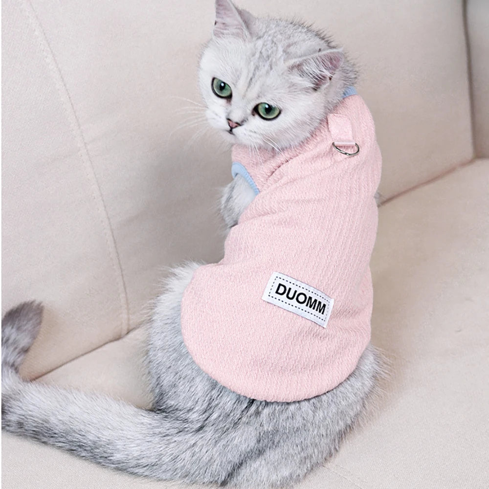 Knitted Cat Vest Warm Thermal Plush Kitty Sweater Fleece Jacket Pullover