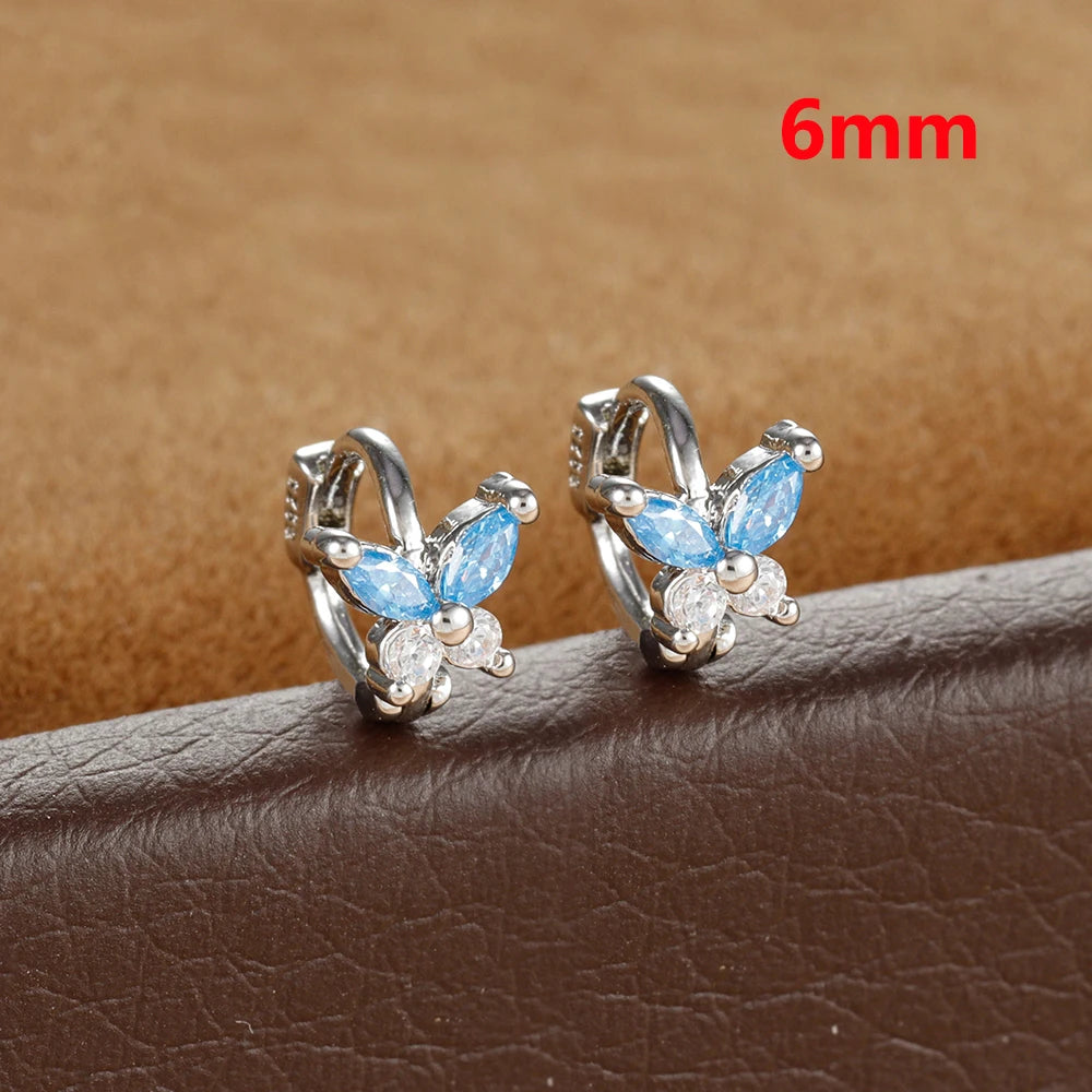 Stainless Steel Zircon Butterfly Minimal Hoop Earrings Gold Huggie