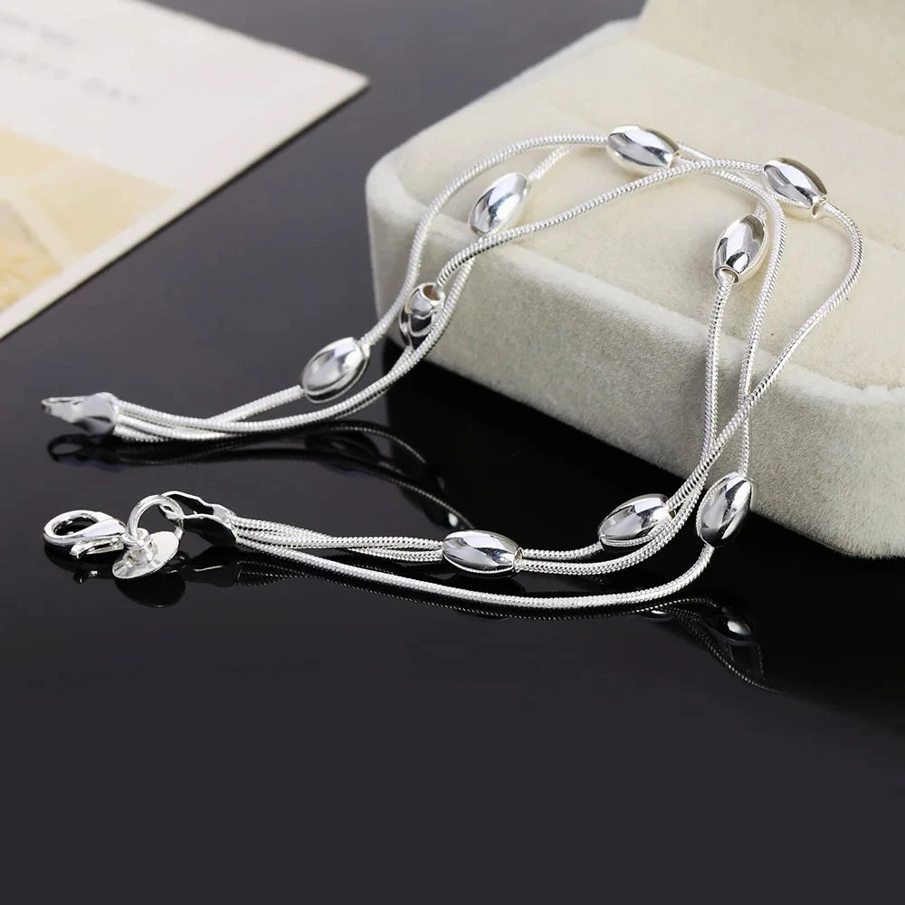 Snake Chain Beads Bracelet 925 Sterling Silver Women Party Wedding Jewellery