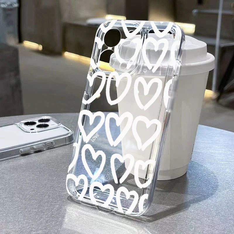 Cute Cartoon Love Heart Case for iPhone 17 16 15 14 13 12 11 Pro Max Mini