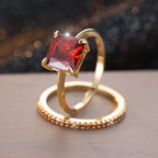 Princess Cut Red Green Stone Square Zircon Bridal Wedding Sets Gold Color Stacking Engagement Rings For Women Mothers Day Gifts