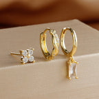 3PCS Trendy Gold Colour Square Zircon Hanging Earring Twisted Circle