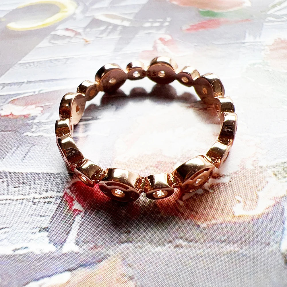 Round Circles Rose Gold Ring 925 Sterling Silver Spring Romantic Jewellery