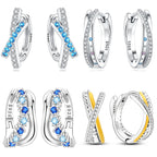 925 Sterling Silver Blue White Cross Versatile Hoop Earrings Birthday Gift