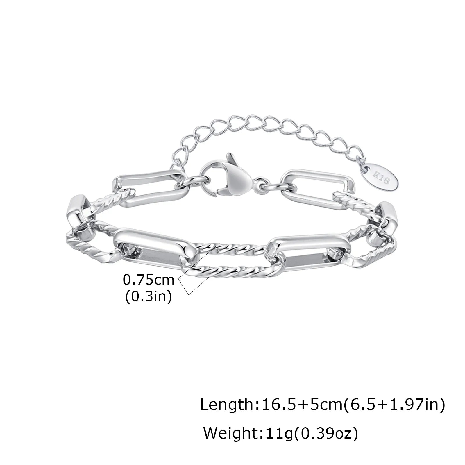 Two Tone Twist Link Paperclip Bracelet for Women, Chunky Stainless Steel Bracelet Adjustable Link, 18k Gold Plated Jewelry