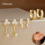 6PCS Exquisite Green Zircon Hoop Earrings Set Gold Plated Piercing