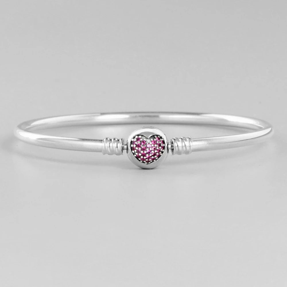 For Women 925 Sterling Silver Moments Heart Closure Bracelet Classic Snake Chain Jewelry Gift Fit Original Charm DIY