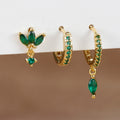 3PCS Gold Plated Chain Zircon Hanging Earrings Stainless Steel Flower